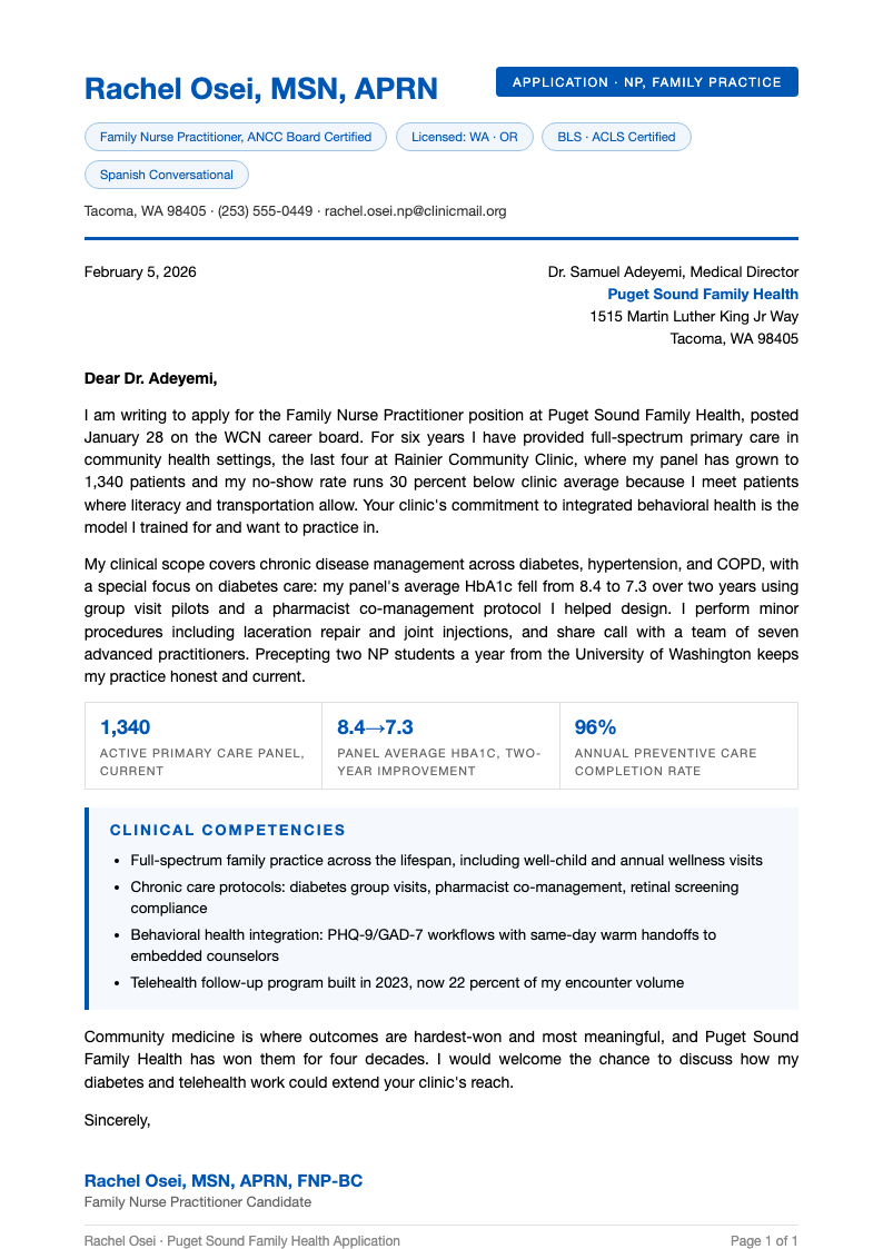 Medical standard cover letter